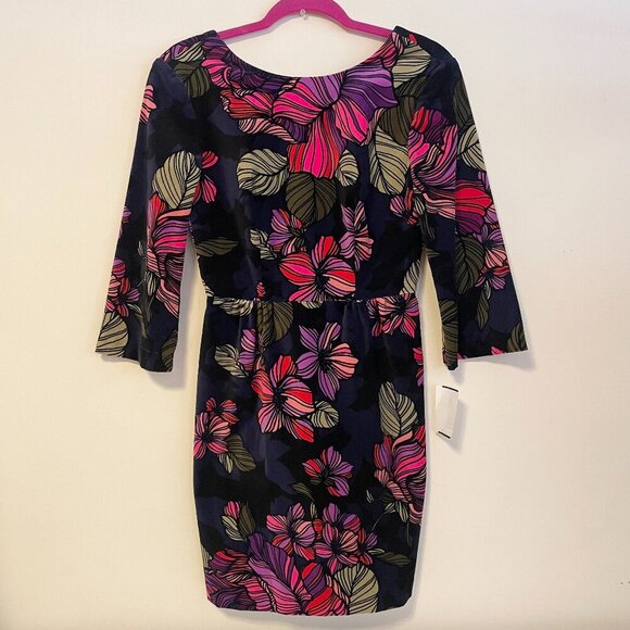 Trina Turk Velvet Quarter Sleeve Short Mini Dress Multicolor Floral Size 2 NWT - Picture 1 of 4